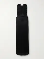 [Christopher Esber] Christopher Esber - Strapless Gathered Satin-jersey Maxi Dress - Black - UK 14 UK 14 Black