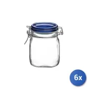6x Vasi In Vetro Fido Tappo Ermetico Blu' Cc 750 Bormioli Rocco