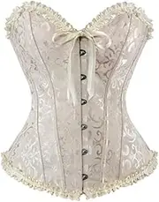 [KiRYu] Women's Lace Corset Floral Pattern with Buttons Waist Shaping Bustier Top for Wedding Party Photography (Apricot), XXL