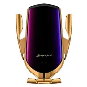 10W Qi Wireless Charger Infrared Induction Clamping Air Vent Dashboard Car Phone Holder With GPS Smart Locator For 4.0-6.5 Inch Smart Phone GOLD COLOR