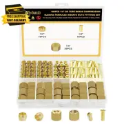 180PCS 1/4" Brass Compression Fittings Sleeves Ferrules Inserts Nuts Assortment