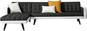 2.8M Linen Fabric 5 Seater Sofa Bed Modular Recliner Corner Futon Lounge Couch-Black&White