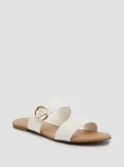 GUESS Women's White Speak Logo Slides Size: 8, Synthetic