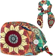 [YTYVAGT] Scrub Caps Women,Scrub Hats Suitable for Women,Floral Vintage Mandala Flower