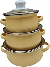 WeiLaiKeQi 3 Enamel Cookware Pots with Handles for Stews and Soups, Yellow