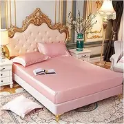 [PacuM] Queen Sheets Bedsheet Satin Silk Fitted Sheet High-End Solid Color Mattress Cover Elastic Band Bed Sheet Queen Sheet Set (Color : Dan ya yu, Size : 150x200x25cm)