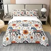 Feelyou Boys Girls Horse Bedding Set Full, Galloping Horse Duvet Cover 100% Cotton Kids Wild Animal Comforter Cover for Western Boho Bedspread Cover Bedroom Decor with 2 Pillow Cases, No Comforter