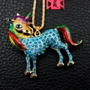 Betsey Johnson Sparkling Blue Unicorn 3D Gold Pendant Necklace Free Gift Bag