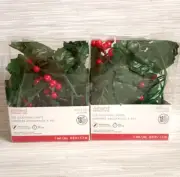 2 Sets LED Crafting Lights w/ Timer Red Berries & Leaves Christmas Holiday NIB