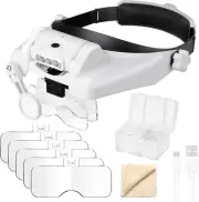 1X to 14X Headband Magnifier with LED Light, Handsfree Head Mount Magnifying ...