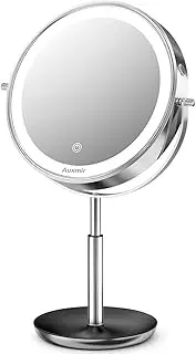 Auxmir 1X/20X Rechargeable Magnifying Mirror with Light, 38-47 cm Height Adjustable 9 Inch Cosmetic Mirror, 3 Light Colours & Brightness Dimmable, 360° Rotating Double-Sided Makeup Mirror