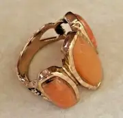 New Barse Ring, Size 11.5 Genuine Orange, Honey Jade, Orange Quartz with Bronze