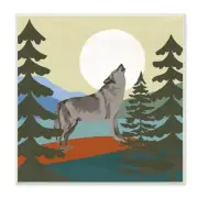 Grey Wolf Howling Moon Woodlands Trees, Design by Victoria Barnes