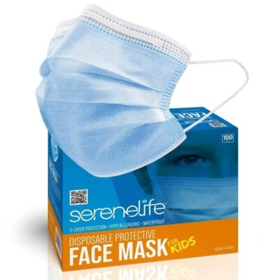 SereneLife Youth Disposable Face Masks 100Pcs 3Layer