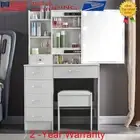 Vanity Table Stool Set Dressing Table 6 Drawers & LED Sliding Mirror Makeup Desk
