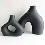 Black Vases Home Decor, Set of 2 Large Black Vase, Black Ceramic Vase, Boho Vase, Decorative Vase, Modern Home Decor, Tall Matte Black Vase for Living Room, Shelf, Mantel, Table, Fireplace Decor