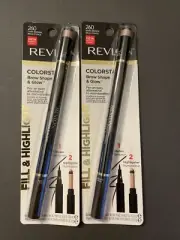 2x Revlon Colorstay BROW SHAPE & GLOW FILL MARKER & HIGHLIGHTER #DARK BROWN