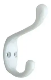(12 Pack) 3-3/4" Heavy Duty Two Prong Coat Hook White