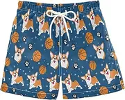 [RPLIFE] Swim Clothes for Boys, Anti Chafe Swim Trunks for Boys 2 T, Cute Pup Basketball Blue