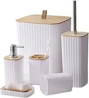 Bathroom Accessories Set, Bathroom Accessory Set of 6, Toilet Brush, Trash Can, Soap Dispenser, Soap Dish, Toothbrush Holder, Cup, for Bathrooms, Hotels, Homestays (White)