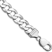 [JewelryWeb] 925 Sterling Silver Rhodium Plated 11.75mm Flat Curb Chain Ankle Bracelet Anklet for Women and Men