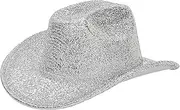 Silver Space Cowboy Hat - Sparkly Glitter Holographic Cowgirl Hat Rave Hat for Bachlorette Party Halloween(M)