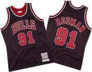 Dennis Rodman #91 Blk Pinstripe Bulls On Court Replica Jersey Men's