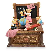 Bears Studying Music Box Double Motion Pink 14cm Decorative Keepsake Set