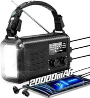 20000mAh Emergency Solar Crank Radio, AM/FM NOAA Weather Radio with Phone Charger, USB Charged, LED Flashlight Reading Lamp, Emergency Portable Battery Radio with Compass for Indoor/Outdoor Emergency