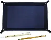 Japanese Grain Cowhide Leather Pen Tray Blue Slide Measure Indicator Rod and Slim 60 Ballpoint Pen Gold Set TRAL-708W-SV60KBP