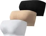 [Jiuday] Women's Strapless Bra Padded Bandeau Bras Without Straps Seamless Tube Top Without Underwire (Black+Beige+White, XL), Black + Beige + White, XL
