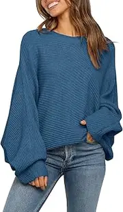 [Mafulus] Women's Oversized Crewneck Sweater Batwing Puff Long Sleeve Cable Slouchy Pullover Jumper