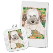 Soft Coated Wheaten Terrier Kitchen Dish Towel and Pot Holder Gift Set