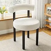 Modern White Sherpa Upholstered Dining Chair with Metal Legs for Living Room/Reception/Bedroom Comfy Back and Stylish Design (18x18x18inch)