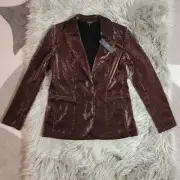 NWT Tahari Bronze Shine One-Button Jacket Blazer Metallic Shimmer Unlined 10