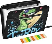 Quteprint 13 Pockets Expanding File Folder with Zipper Closure, Sea Snowboard Dinosaur Accordion File Folder with Sticky Labels, Letter Size A4 Papers Expandable File Document Organizer