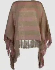 $1995 Brunello Cucinelli Women's Pink Striped Fringe Poncho Top One Size