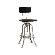 Lirash Height Adjustable Swivel Wooden Bar Stool with Back - Nickel Black