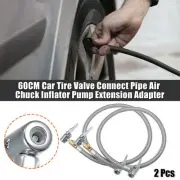 2Pcs 60cm Car Tire Inflator Hose Adapter with Air Release Chuck Lock Tire Valve