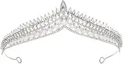 [LZQPEARL] Pearl Bridal Crystal Tiaras Crown Princess Queen Prom Rhinestone Veil Tiara Party Wedding Hair Accessories Elegant Bridal Tiaras (Metal Color : Silver Pearl)