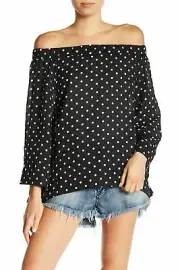 One Teaspoon Women's Black Bonnie Ace Polka Dot Off-the-shoulder Top Size M RU