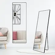 Full Length Mirror 50x160cm Black Aluminium Frame Freestanding HD Reflection Explosion-Proof Glass Minimalist Design for Bedrooms Dressing Rooms Modern Home Décor