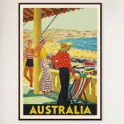 Galrie Vintage Bondi Beach Summer Travel Poster Australian Coastal Charm for Home Décor, Black Frame, A2 42 x 60cm (16 x 24inch)