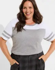 Torrid Varsity Tee T Shirt Grey Boat Neck Super Soft Relaxed Fit Plus Size 3 3X