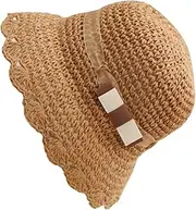 [LIFKOME] Children's Sun Hat Stylish Straw Fisherman Hat Uv Protection for Beach and Vacati Khaki