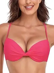 [Colloyes] Women's Push Up Bikini Top Twist Front Underwire Molded Soft Pads Vintage Bikini Swimsuits Tops