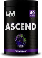 UM Sports Ascend Pre-Workout with Alpha GPC, Beta Alanine and Sustained Release Caffeine for Electric Energy, Focus and Pump - Preworkout Supplement Drink Men Women (Grape Glory, 50 Serve)