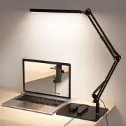 LED Desk Lamp for Home Office and Round Base, Clamp-On with 5 Light Modes & A...
