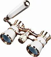 BLACKICE Opera Glasses, Opera Binoculars, 3X25 Theater Binoculars Compact with Adjustable Handle for Adults Kids Women in Concert Theater Opera (White with Handle)