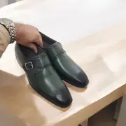 Premium Quality New Men's Genuine Green Leather Single Monk Strap Dress Shoes